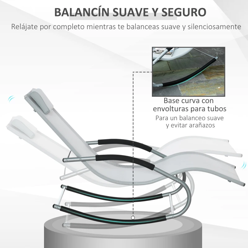 Outsunny Tumbona Mecedora con Reposacabezas Reposabrazos y Marco Metálico Carga 120 kg para Playa Patio Terraza 63x144x84 cm Gris
