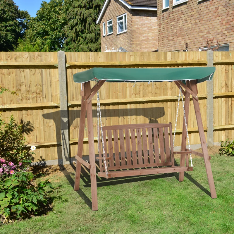 Outsunny Balancelle de Jardin 2 Places dim. 1,6L x 1,2l x 1,65H m Charge Max. reco. 227 Kg Toit Pare-Soleil intégré Bois de Sapin Polyester Vert
