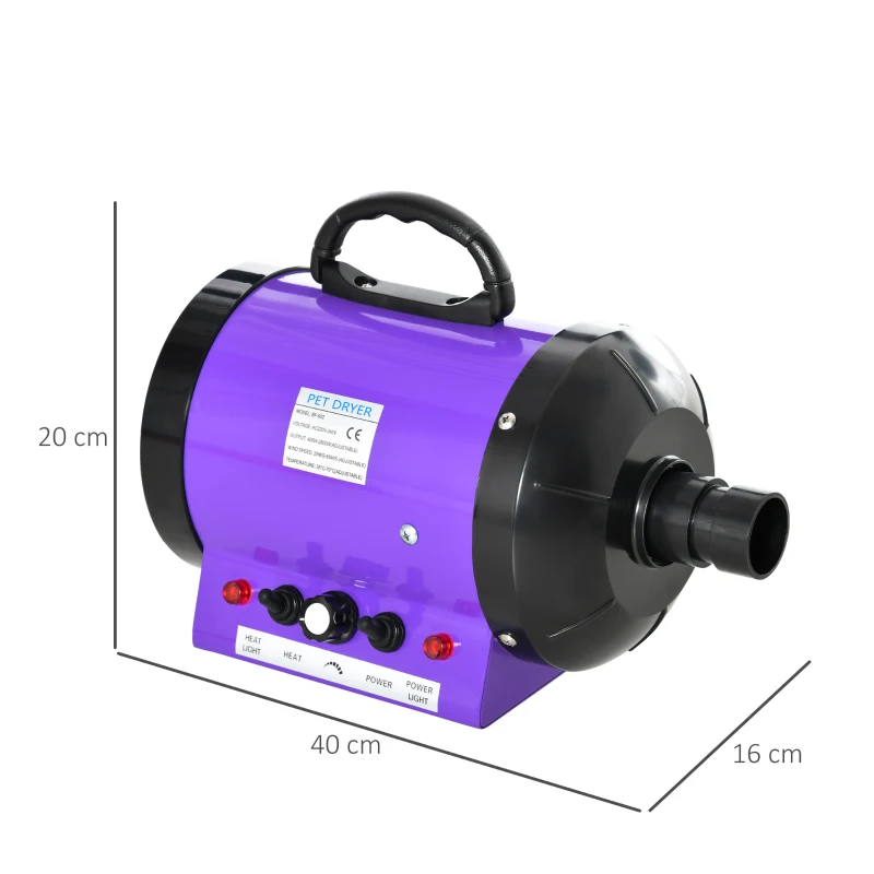 PawHut Secador de Pelo para Mascotas 2800W con Temperatura y Velocidad del Viento Ajustable 40x16x20 cm Negro y Púrpura