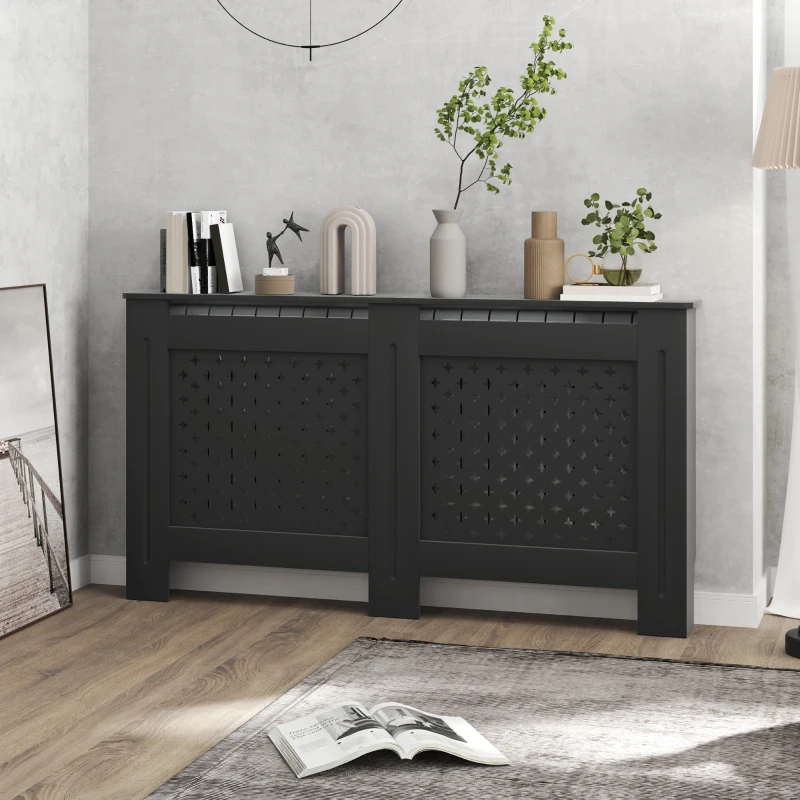 HOMCOM Copritermosifoni in Legno MDF Traforato a Croce con Ripiano e Fissaggio a Muro, 152x19x82 cm, Nero