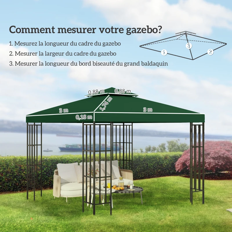 Outsunny Toit de Remplacement pour Gazebo de Jardin Toile de Rechange pour pavillon tonnelle Tente 3 x 3 m Vert foncé