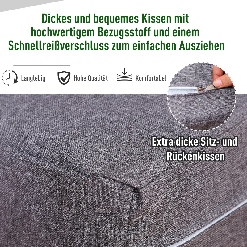 Outsunny Vierteiliges Gartenmöbel Set, Sitzgruppe, Sofa mit Sitzkissen, Tisch mit Stauraum, Polyester, Grau, 138 x 69 x 63 cm