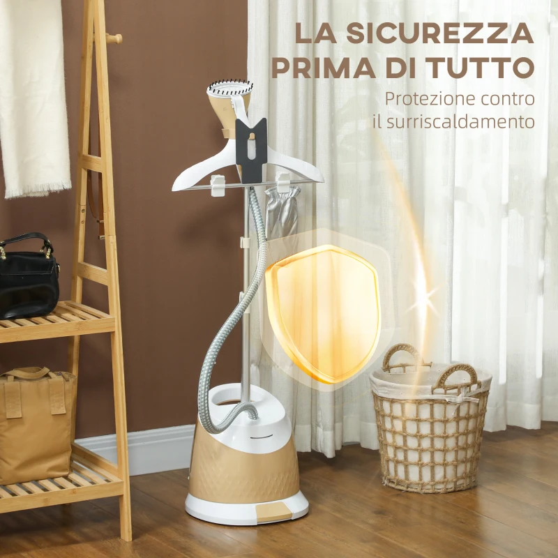 HOMCOM Ferro da Stiro Verticale a Vapore 1800W con Serbatoio 1.8L, Altezza Regolabile e Accessori, Oro