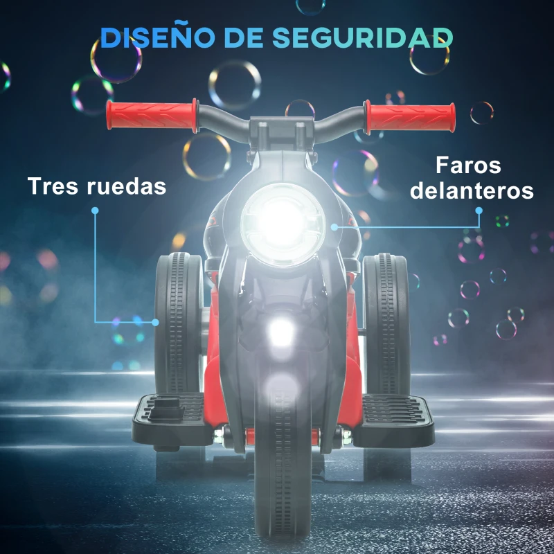 AIYAPLAY Moto Eléctrica para Niños de +2 Años con Función de Soplar Burbujas Faros Música Velocidad 3 km/h Carga 30 kg Rojo
