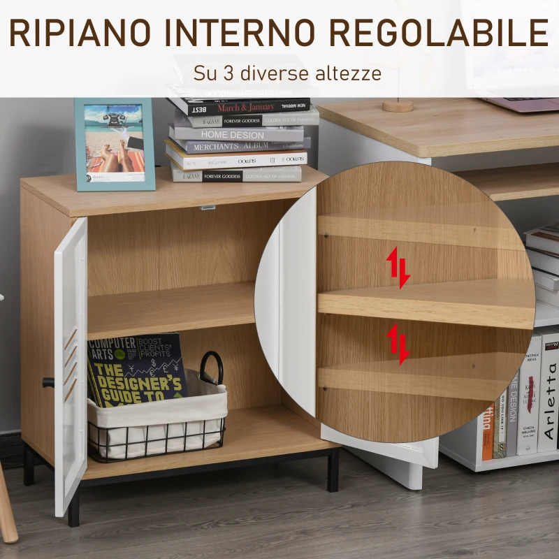 Vinsetto Armadietto Portadocumenti Cassettiera da Ufficio in Legno e Metallo Bianco con 2 Ante, Ripiano Regolabile, 62x30x67.5cm