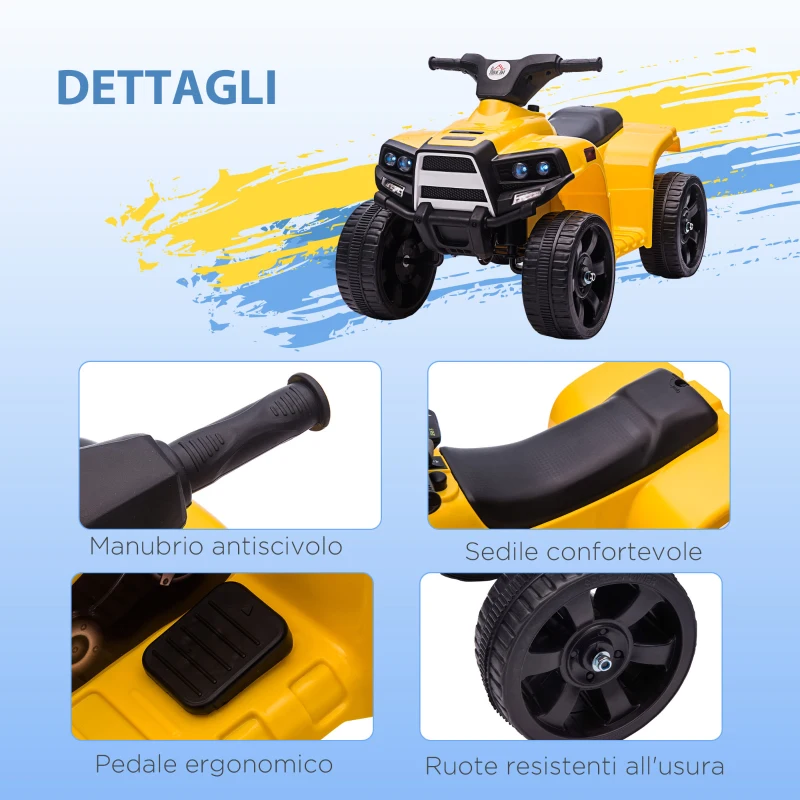 HOMCOM Quad Elettrico per Bambini ATV 6V con Fari e Clacson, Velocità 3km/h, Età 18-36 Mesi, 65x40x43cm, Nero Giallo