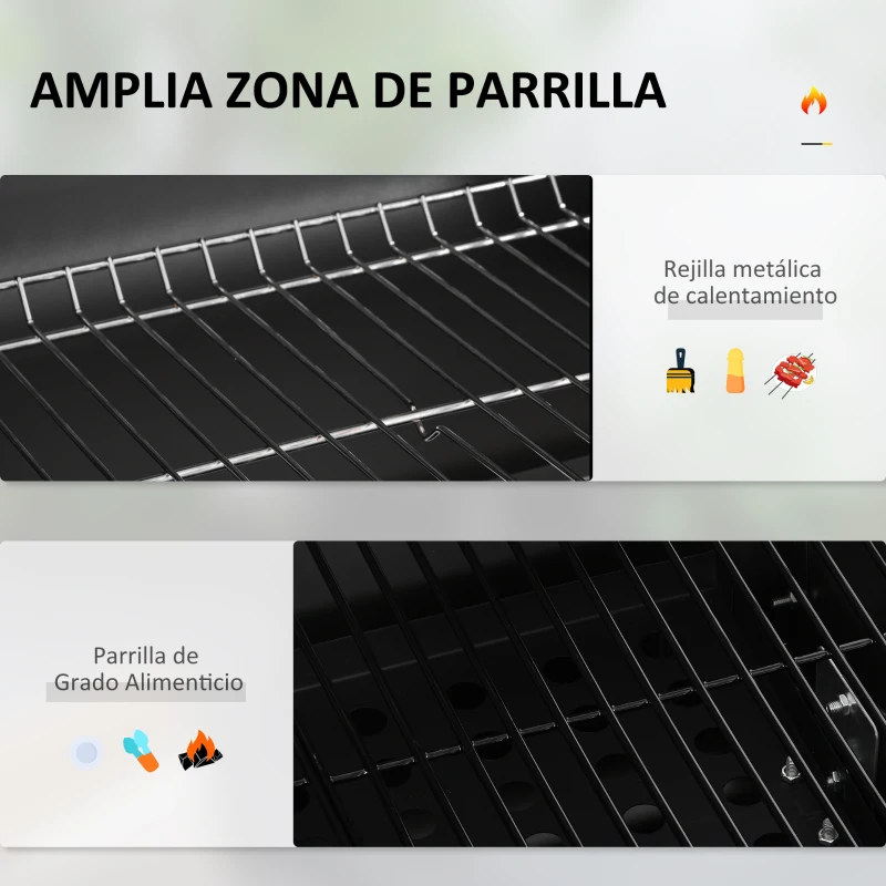 Outsunny Barbacoa de Carbón con Ruedas Barbacoa con Tapa Parrillas de Acero Inoxidable Termómetro 113x65x108 cm Negro