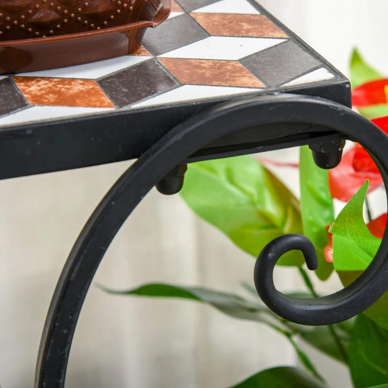 Outsunny Blumenständer Blumenregal Pflanzenständer Blumenbank Mosaiktisch Kachel Metall für drinnen und draußen Schwarz