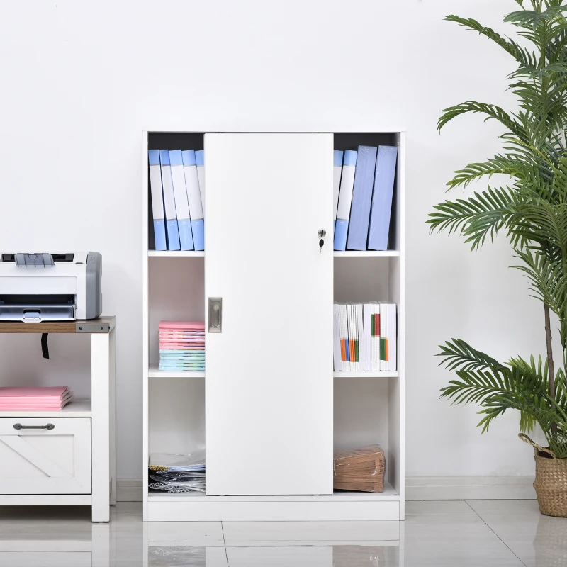 HOMCOM Aktenschrank mit verschließbarer Tür, inklusive 2 Schlüsseln, 80 cm x 40 cm x 120 cm, Weiß