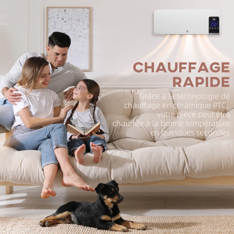 HOMCOM Radiateur soufflant mural chauffage céramique PTC - 1000 W / 2000 W oscillation minuterie avec télécommande blanc