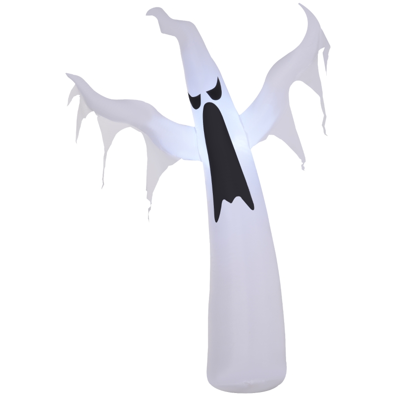 HOMCOM Halloween aufblasbares Gespenst 1,8 m Dekoration mit LEDs IP44 Selbstaufblasender Polyester Weiß 130 x 30 x 180 cm