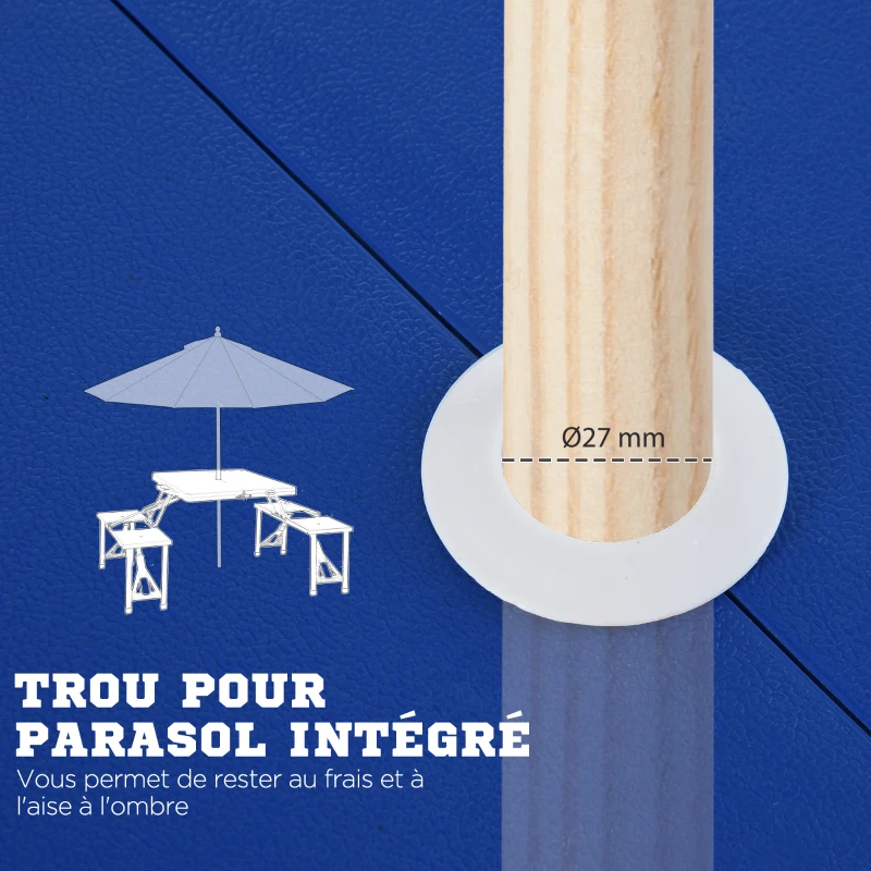 Outsunny Table de Camping Pique-Nique Pliante Portable en Plastique avec 4 sieges Bleu