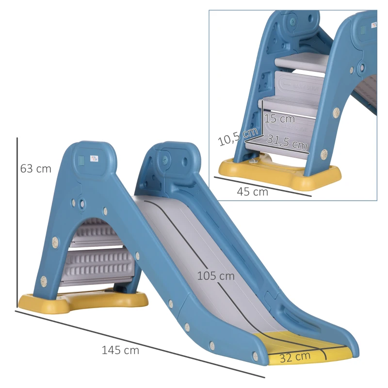 AIYAPLAY Tobogán para Niños 18-48 Meses Tobogán Infantil para Interior y Exterior 145x45x63 cm Azul y Gris