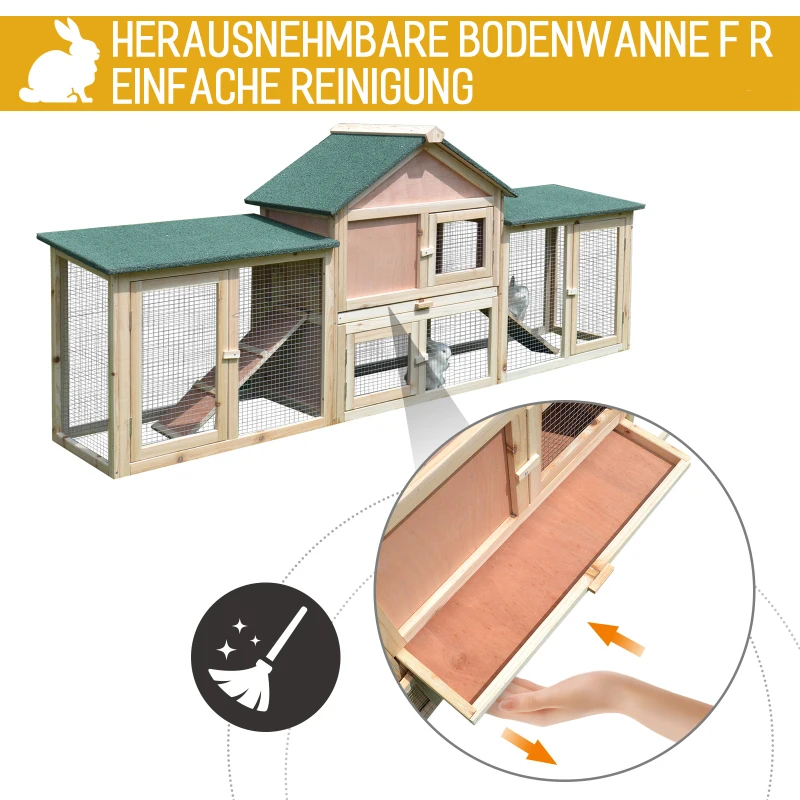 Pawhut Kleintierstall mit 2 Freiluftgehegen Tannenholz Grau + Schwarz