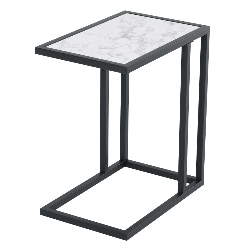 HOMCOM Mesita Auxiliar Mesa Lateral para Sofá Moderna con Superficie Imitación Mármol Estructura de Metal 45x30x51,5 cm Blanco