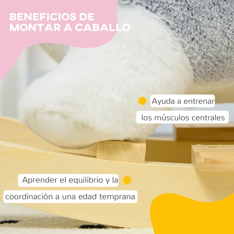 HOMCOM Caballito Balancín Forma Perro Husky para Niños 18-36 Meses Mecedora de Felpa con Sonidos Cinturón y Reposapiés