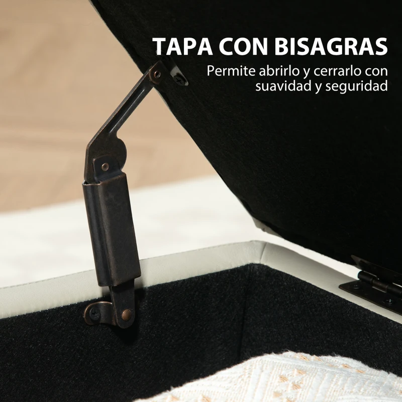HOMCOM Baúl de Almacenaje para Dormitorio 33L Tapizado en PU Banco de Almacenaje con Patas de Madera 60x38x40 cm Gris Claro