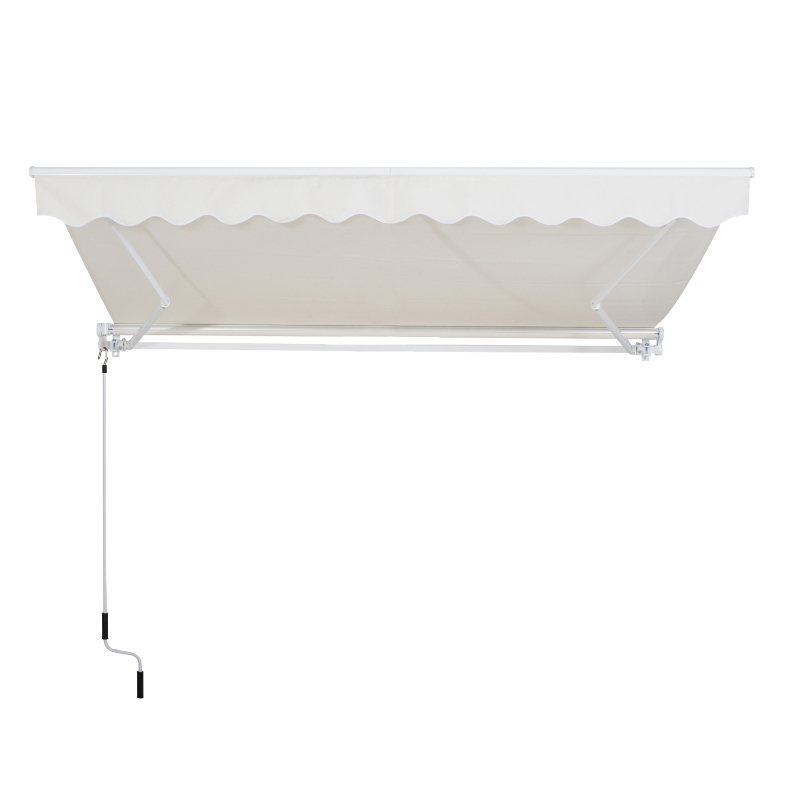 Outsunny Toldo para Patio Balcón Terraza y Jardín con brazo articulado de Aluminio y tela de Poliéster de 280g/m2 300x250cm Resistente al Agua y UV con Manivela Blanco