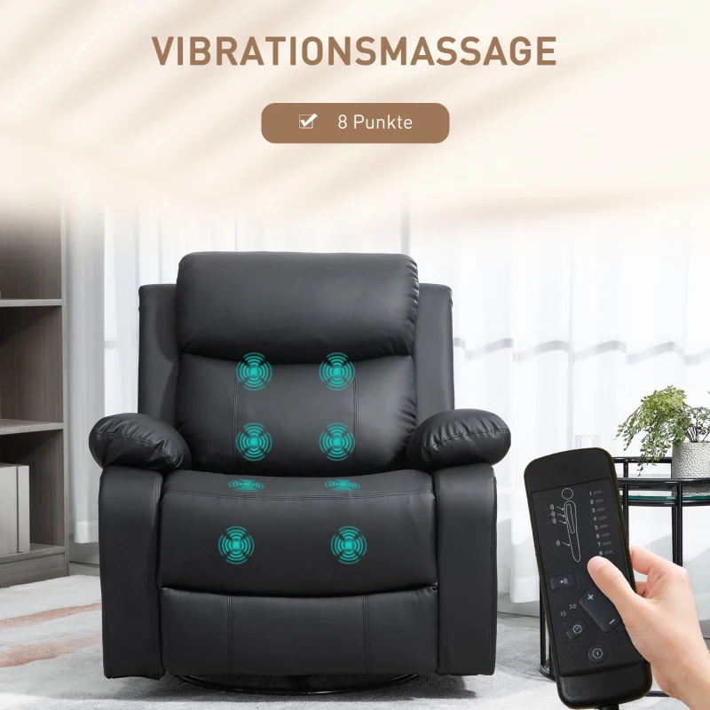 HOMCOM Massagesessel mit 8 Vibrationsköpfen, Relaxsessel, verstellbare Rückenlehne + Fußstütze, Schwarz