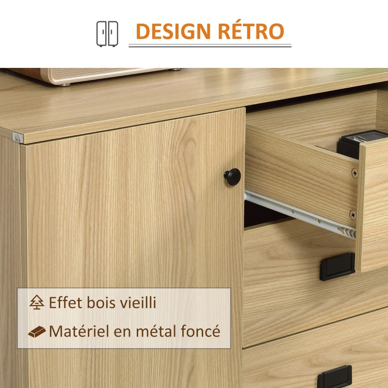 HOMCOM Meuble buffet de rangement 2 placards étagère réglable 3 tiroirs style contemporain - dim. 120L x 39,5l x 77H cm