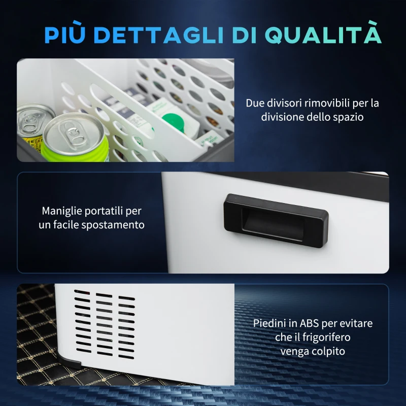Outsunny Frigo Portatile Elettrico 20L da 12 Volt con Maniglia e Schermo LCD, 61x32x28.5cm, Bianco