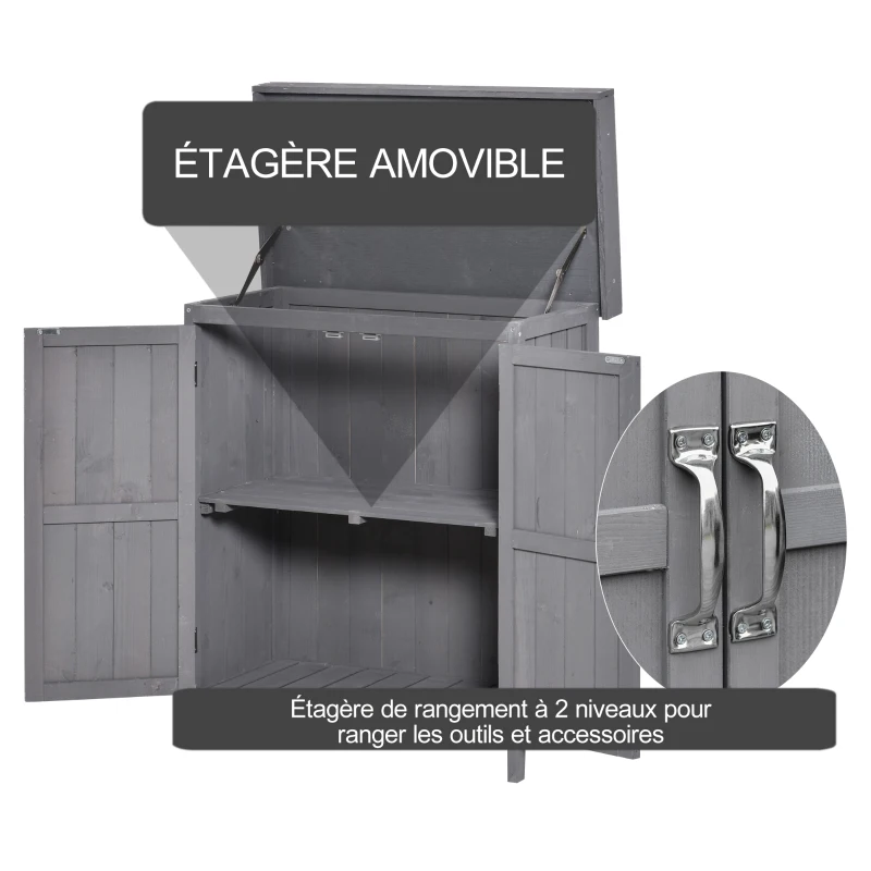Outsunny Armoire de Jardin sur Pied Double Porte étagère et Toit bitumé relevable dim. 74L x 43l x 88H cm Bois Massif de Sapin(m-6)