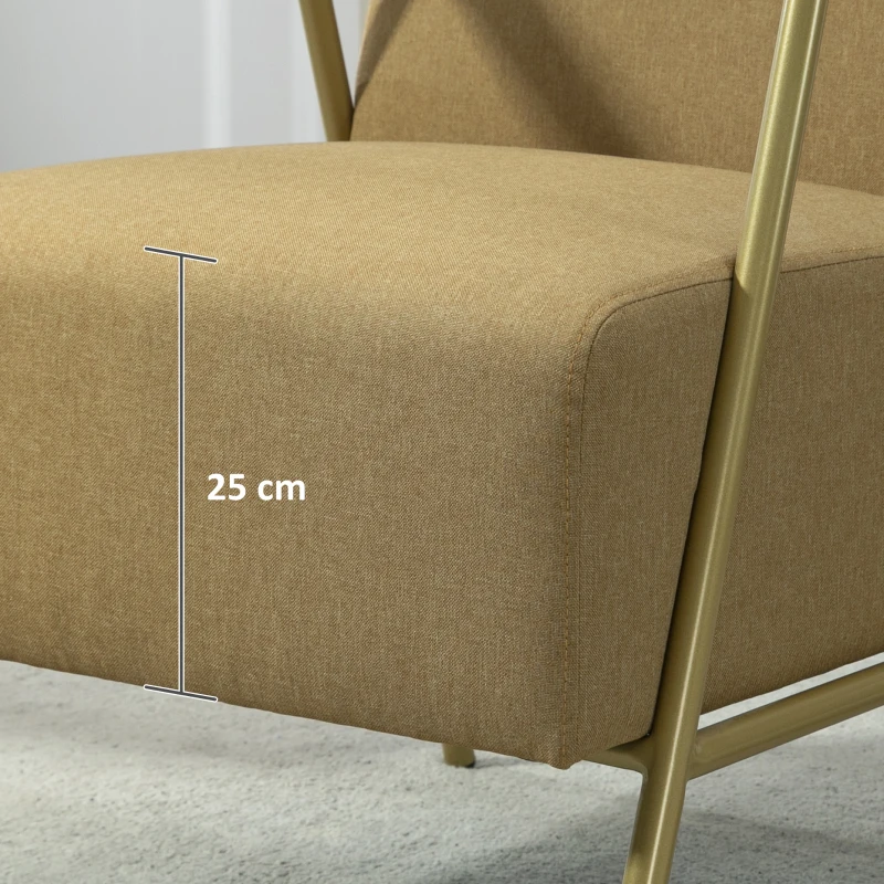 HOMCOM Butaca de Dormitorio con Reposabrazos Marco de Acero Dorado Estilo Moderno para Salón Dormitorio Marrón Claro