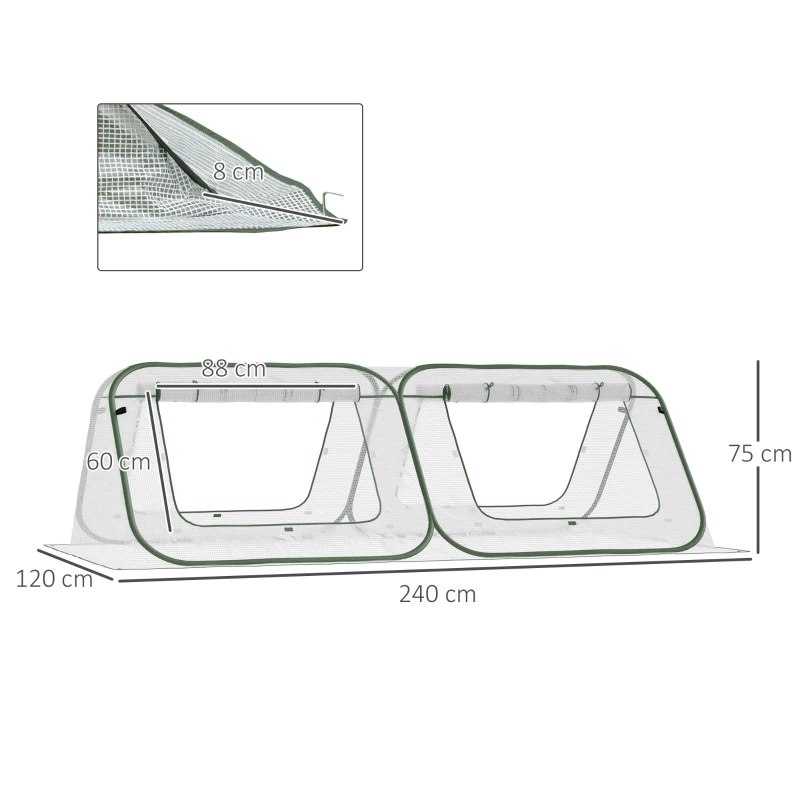 Outsunny Pop Up Mini Greenhouse with Roll Up Doors & Portable Zipper Bag for Plants Outdoor, PE Cover, 240 x 120 x 75cm