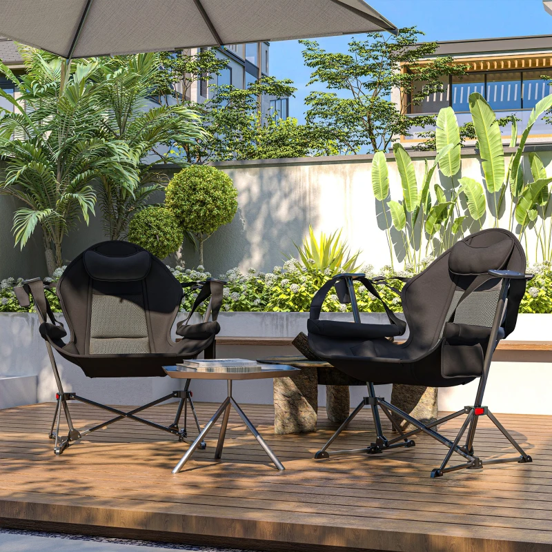 Outsunny Hammock Camping Chair Set of 2, Adjustable Back Portable Swinging Camping Chair with Cup Holder, Headrest, Padded Seat and Carry Bag for Travel Fishing Hiking, Black