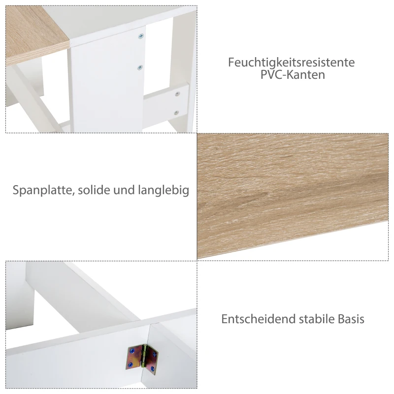 HOMCOM Klapptisch, Esstisch mit klappbarer Arbeitsplatte, Schreibtisch, Arbeitsstation, Beistelltisch, Spanplatte, Eiche, Weiß, 103 x 76 x 73,5  cm
