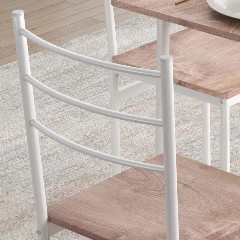 HOMCOM Conjunto de Comedor 5 Piezas Juego de 1 Mesa y 4 Sillas con Pies Acero para Cocina 110x70x75 cm Madera Natural y Blanco
