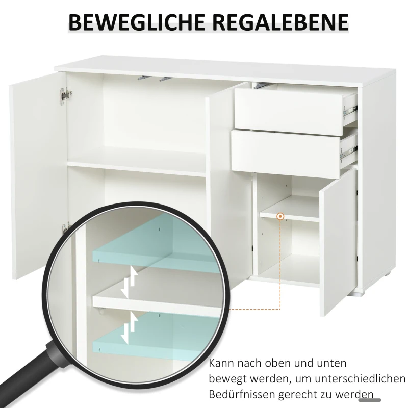 HOMCOM Standschrank Aufbewahrungsschrank Mehrzweckschrank Aktenschrank Kommode 2 Schublade 3 Türen E1 Spanplatte Weiß 117 x 36 x 74 cm