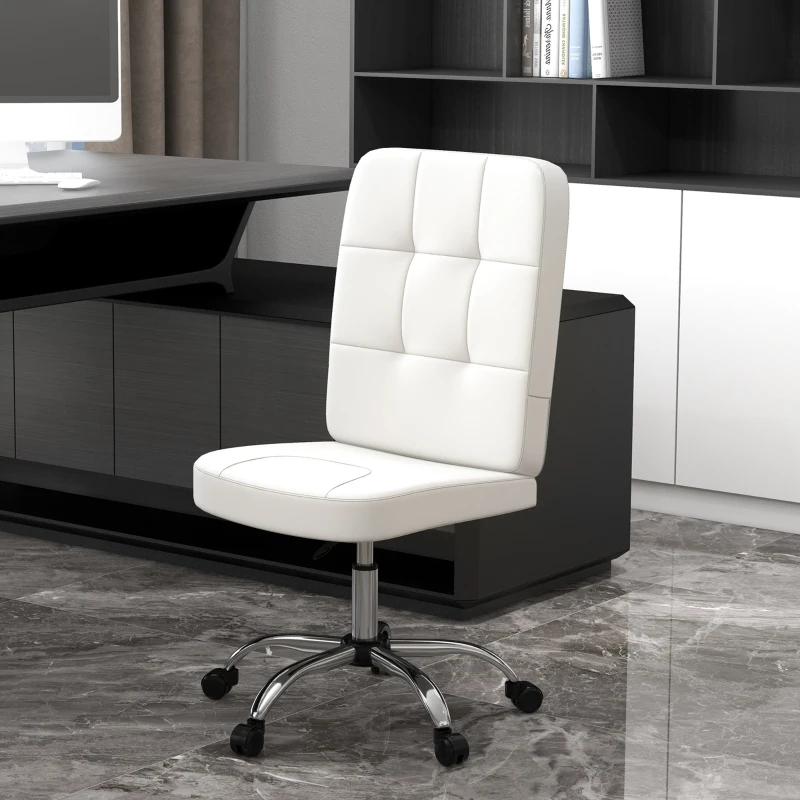 Vinsetto Silla de Oficina sin Brazos Silla de Escritorio Giratorio de Piel Sintética con Altura Ajustable 45x59x90-100 cm Blanco