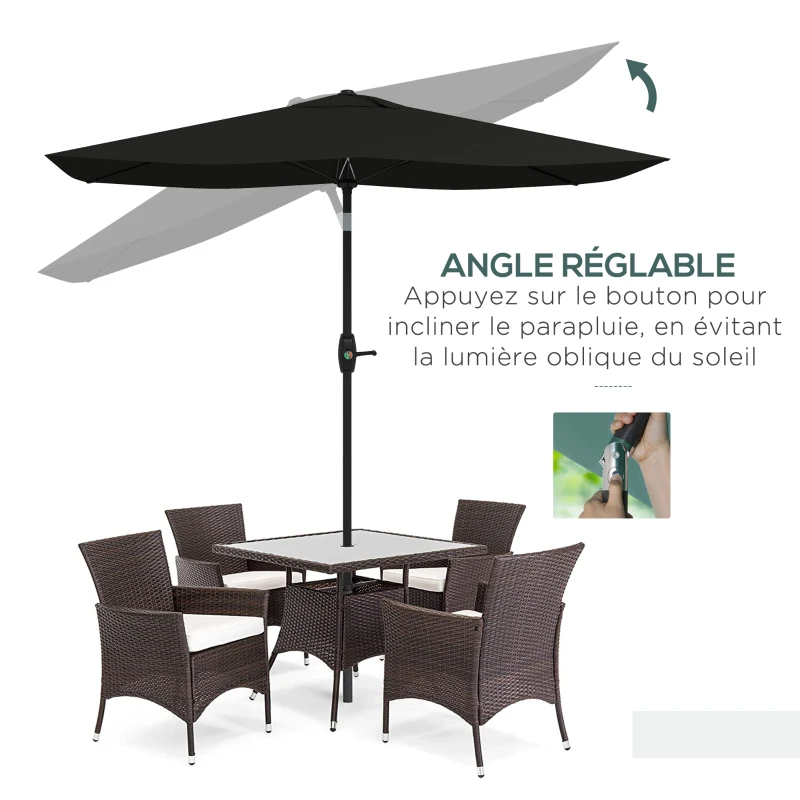 Outsunny Parasol rectangulaire inclinable 2 x 3 m avec manivelle toile polyester imperméabilisée haute densité 180 g/m² noir