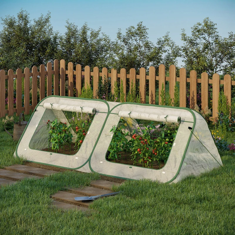 Outsunny Pop Up Mini Greenhouse with Roll Up Doors & Portable Zipper Bag for Plants Outdoor, PE Cover, 240 x 120 x 75cm