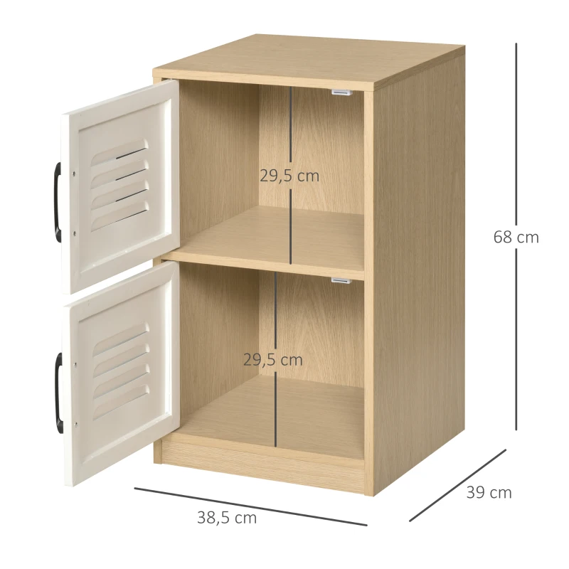 HOMCOM Caisson de bureau rangement bureau 2 portes métal blanc dim. 38L x 39I x 68H cm panneaux particules bois clair