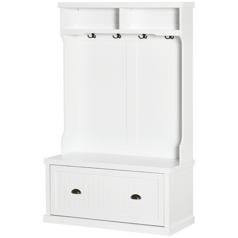 Aosom Garderobe im Vintage-Design mit Sitzbank 2 Regale MDF Weiß