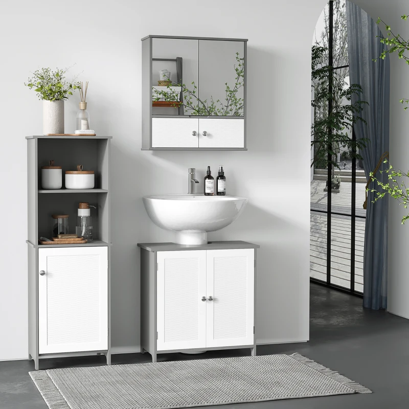 kleankin Mueble para Debajo del Lavabo Armario Baño de Suelo de Madera con 1 Armario de 2 Estantes Interior 60x30x60 cm Blanco