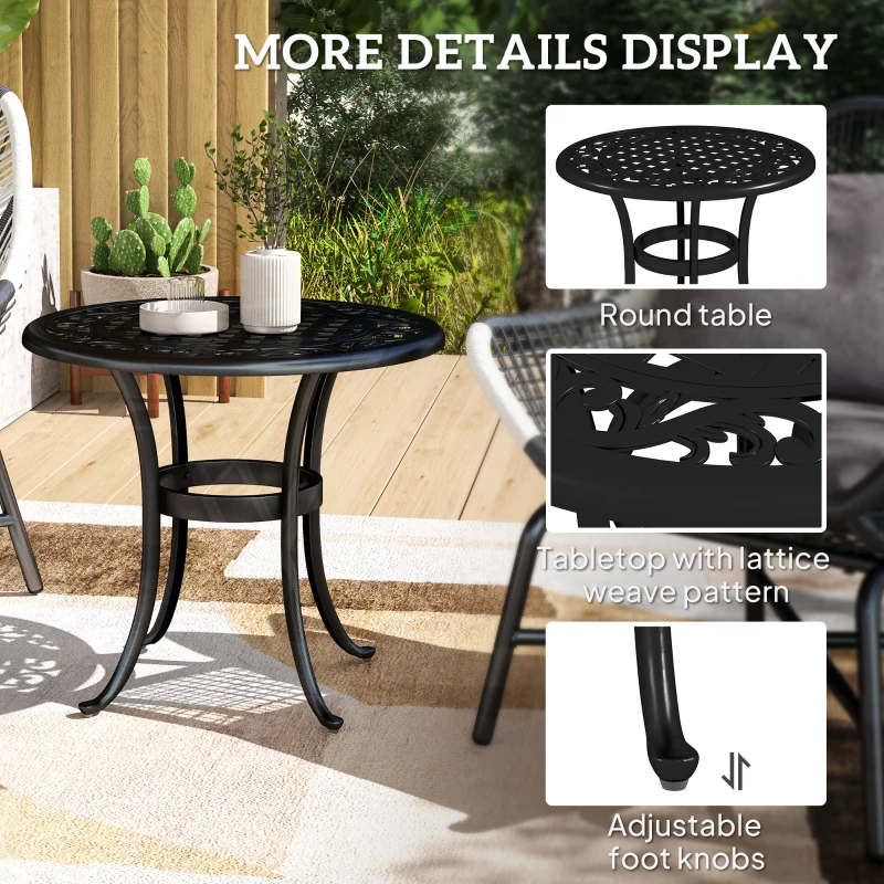 Outsunny Outdoor Garden Table, Cast Aluminium Patio End Table with Anti-slip Foot Pads for Garden, Patio, Balcony, 60 x 52.5cm, Black