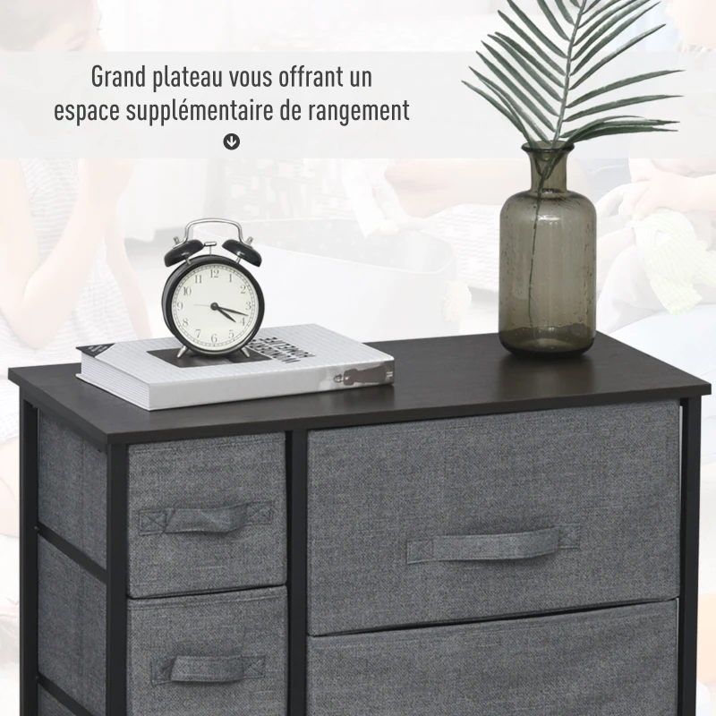 HOMCOM Lot de 2 commodes en Tissu Meuble de Rangement 11 tiroirs chiffonnier Cadre en métal pour chambre salon entrée bureau