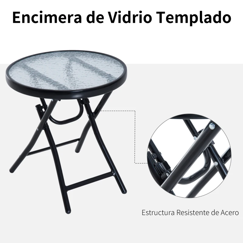 Outsunny Set de Muebles de Jardín Mesa Redonda Ø46x49 cm y 2 Sillas Mecedoras 68x90x106 cm Plegables con Bloqueo para Exterior Patio Beige