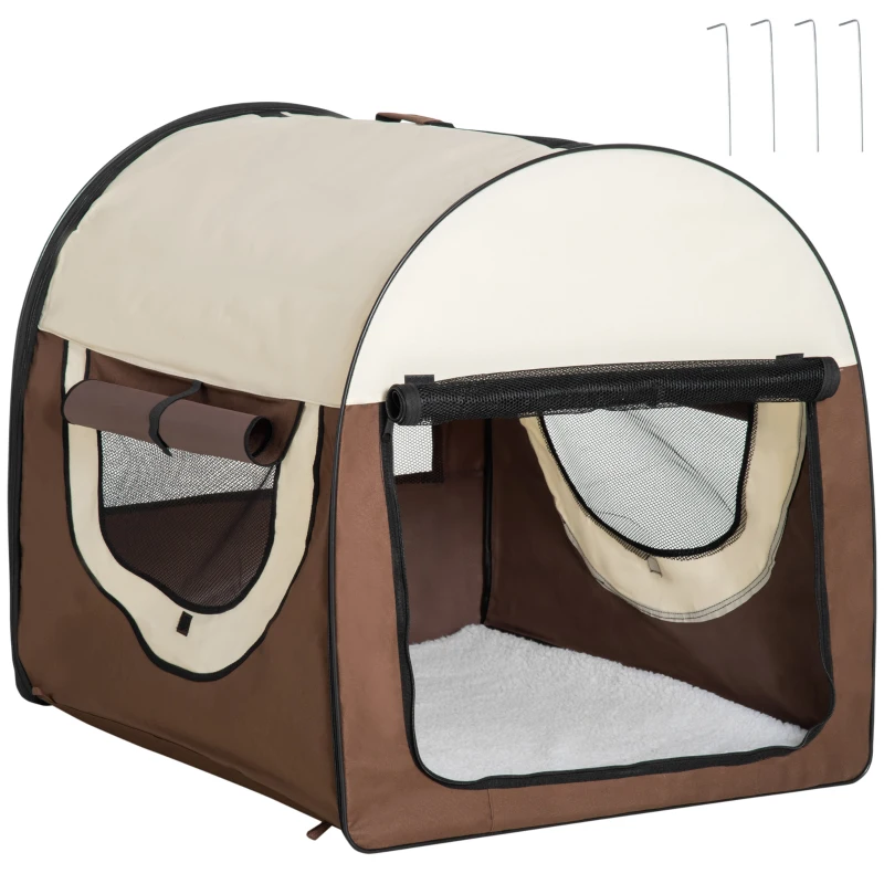 PawHut Hundebox faltbare Hundetransportbox Haustierrucksack mit Kissen Reisetasche Transportbox für Tier wasserdicht Oxfordstoff Kaffee 97 x 71 x 76 cm