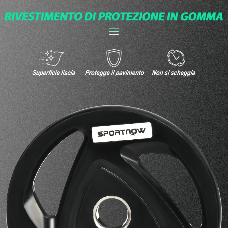 SPORTNOW Set di 2 Dischi Pesi da 20kg in Acciaio con Rivestimento in Gomma per Bilanciere