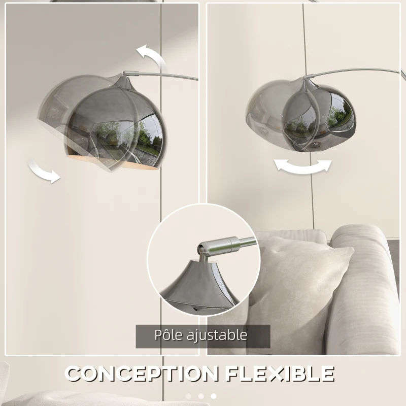 HOMCOM Lampadaire lampe de salon arc réglable pied marbre style vintage 40W E27 dim. 100-115L x 30l x 170-180H cm noir gris