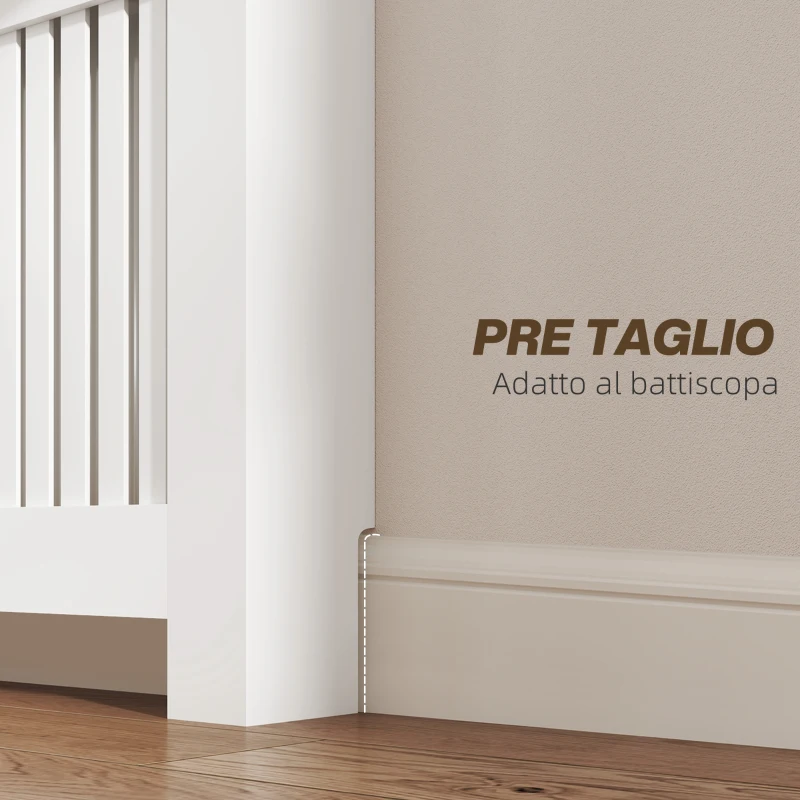 HOMCOM Copritermosifone a Doghe Antiribaltamento con Cassetto Portaoggetti, in Legno, 112x19x97 cm, Bianco