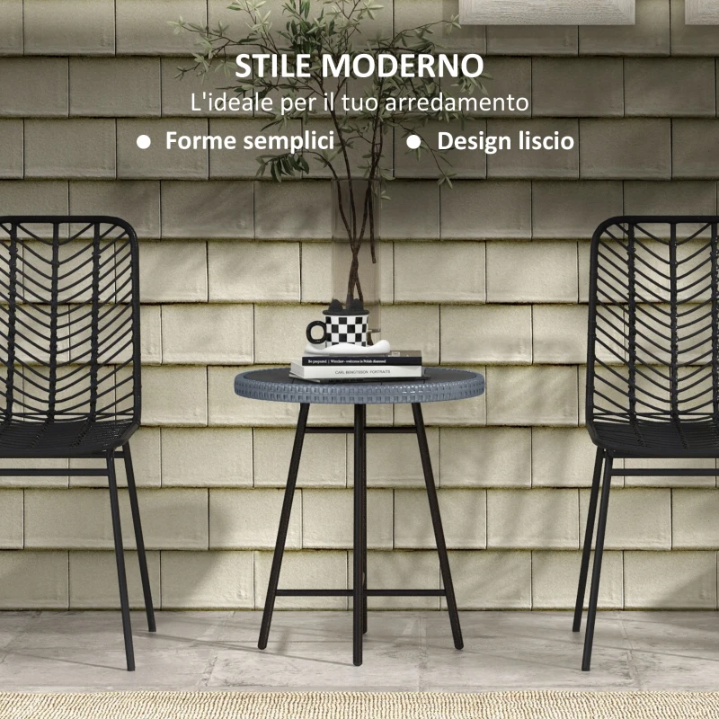 Outsunny Tavolino da Giardino Moderno con Piano in Plastica di Legno, in Rattan e Acciaio, 50x50x55 cm, Grigio e Nero
