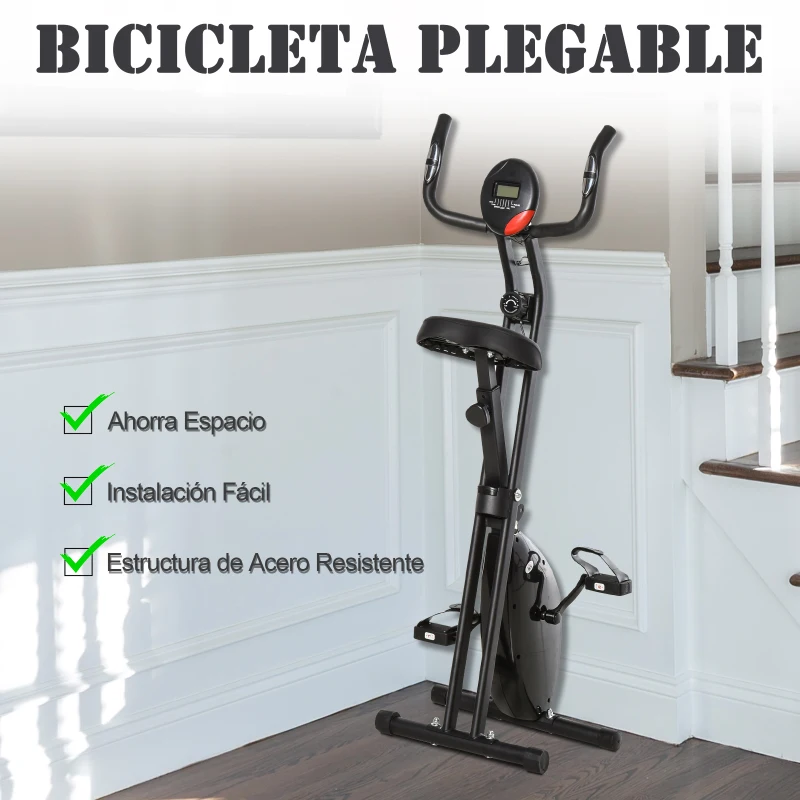 HOMCOM Bicicleta Estática Plegable Bicicleta Magnética Xbike con Resistencia Ajustable Pulsómetro Pantalla LCD Sillín Cómodo Acero