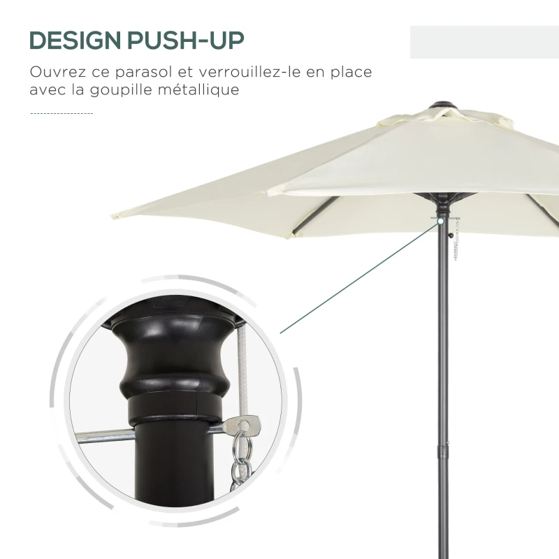 Outsunny Parasol droit ronde parasol de jardin Ø 2 m mât en aluminium 6 baleines métal et toile beige