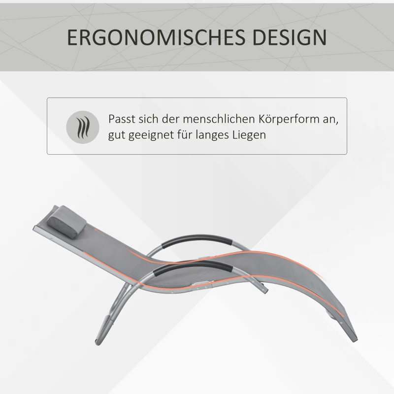 Outsunny Gartenliegen mit Kissen Sonnenliege Relaxliege ergonomisch Aluminium Texteline Dunkelgrau 160 x 60 x 65 cm
