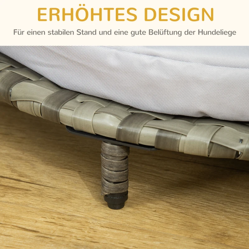 PawHut Hundebett Hundekorb Hundesofa Katzenbett mit Kissen Katzensofa Hundekörbchen für kleine Hunde Rattan Grau 75 x 75 x 20 cm